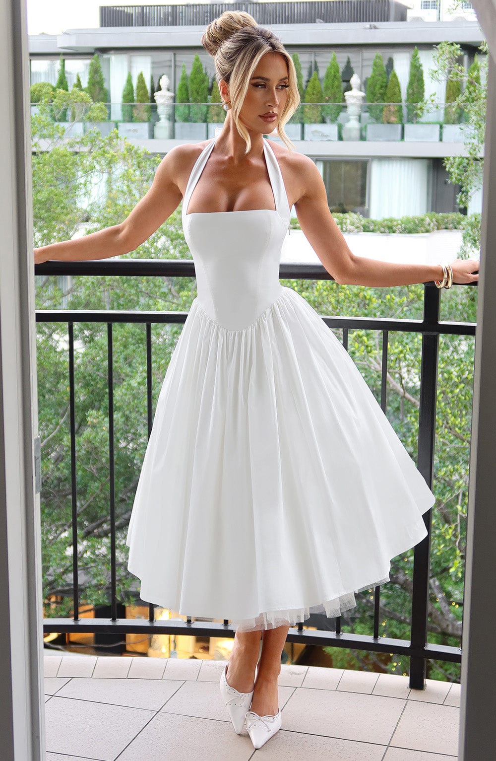 Elegant Halter Neck Midi Cocktail Dress for Women