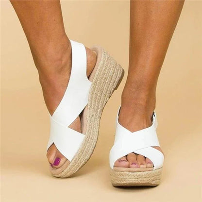 Cross Strap Wedge Espadrille Sandals for Women