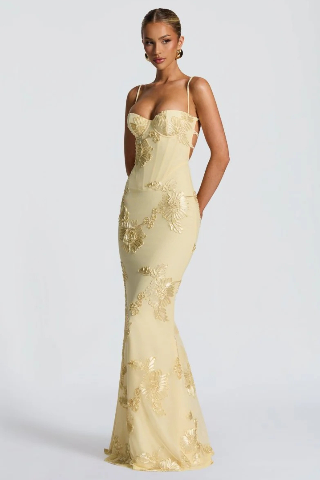 Women’s Elegant Floral Embroidered Strapless Mermaid Evening Gown