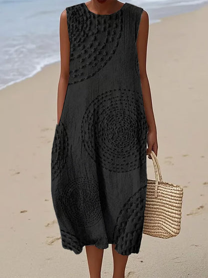 Women's Soft Embroidered Sleeveless Midi Dress