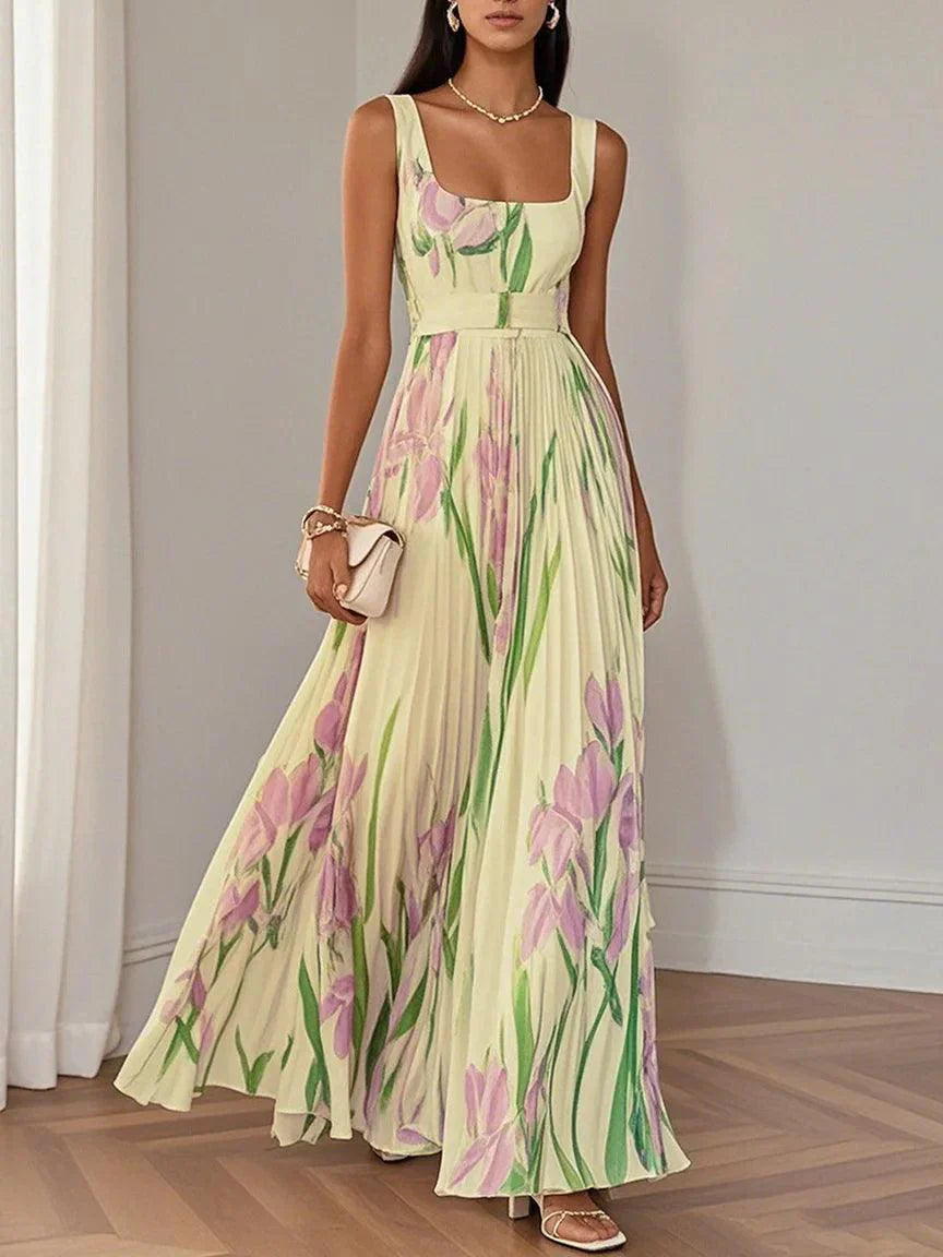 Floral Square Neck Flowy Maxi Dress for Women