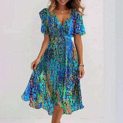 Elegant Floral Wrap Midi Dress for Women