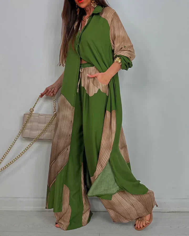 Bohemian Colorblock Wide-Leg Two-Piece Set for Women