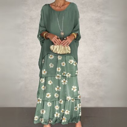 Women’s Boho Layered Maxi Dress Set Flowy Batwing Top & Tiered Skirt Outfit