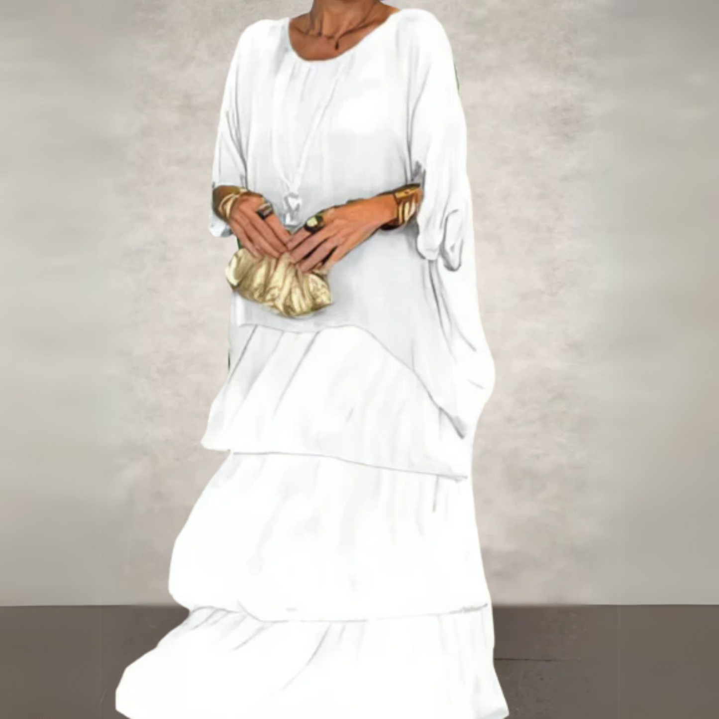 Women’s Boho Layered Maxi Dress Set Flowy Batwing Top & Tiered Skirt Outfit