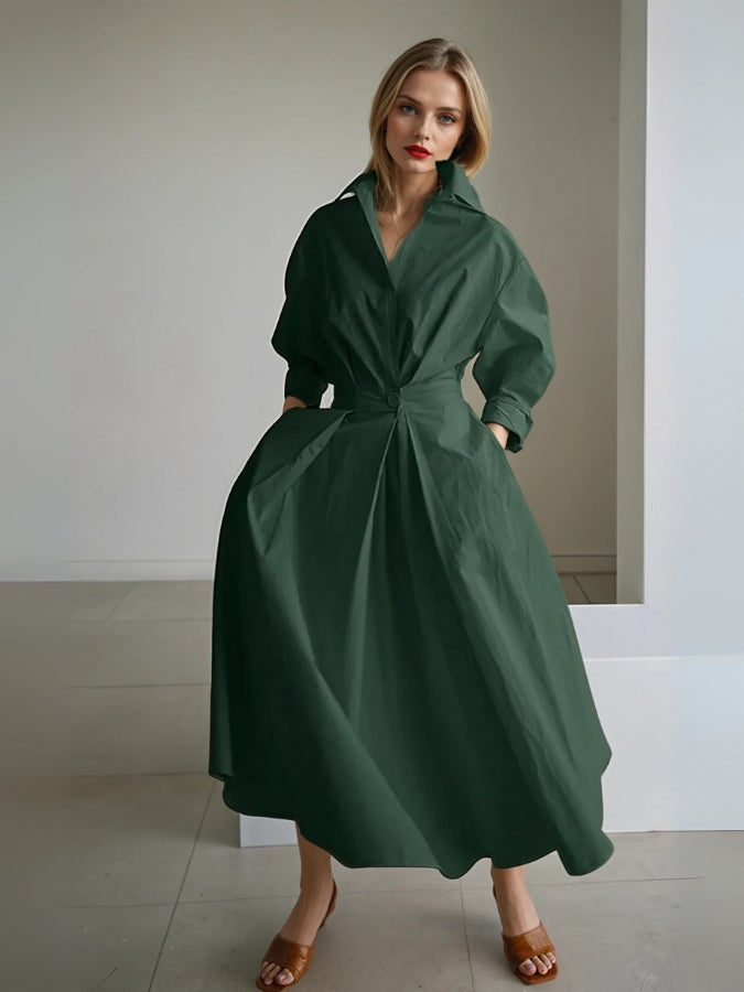 Stylish Pleated Shirt Dress