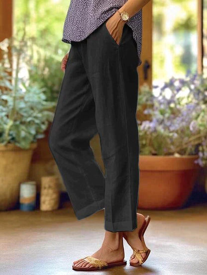 Women’s Relaxed Straight-Leg Casual Pants with Side Pockets