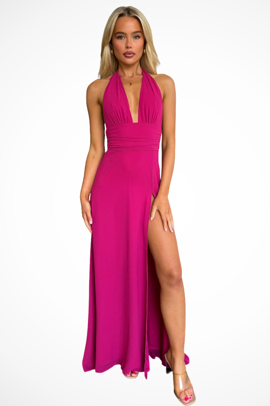 Elegant Women's Halter Neck Maxi Dress with Side Slit