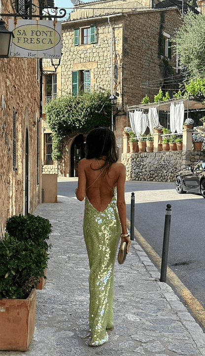 Women’s Sequin Backless Maxi Dress with Spaghetti Straps