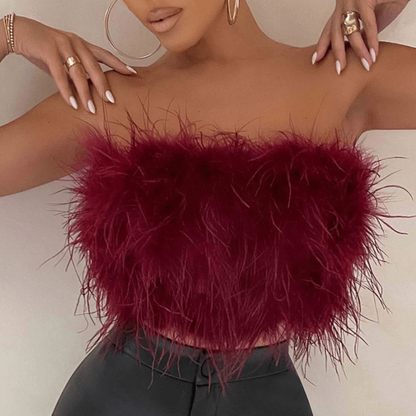 Glamorous Feather Strapless Party Top for Women