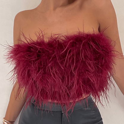 Glamorous Feather Strapless Party Top for Women