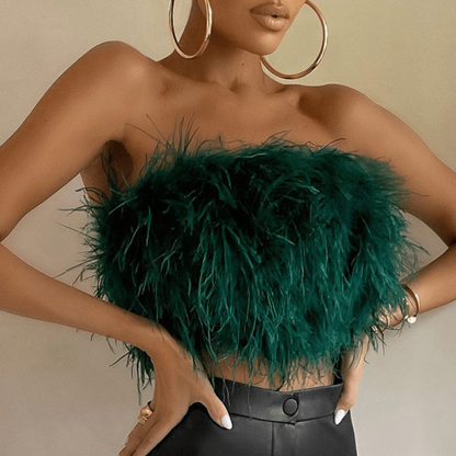 Glamorous Feather Strapless Party Top for Women