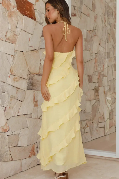 Elegant Women's Halter Neck Ruffle Maxi Dress