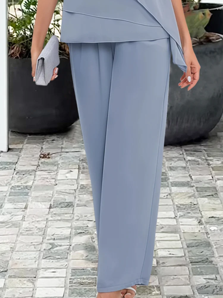 Women’s Elegant Two-Piece Pant Set with Layered Asymmetrical Top