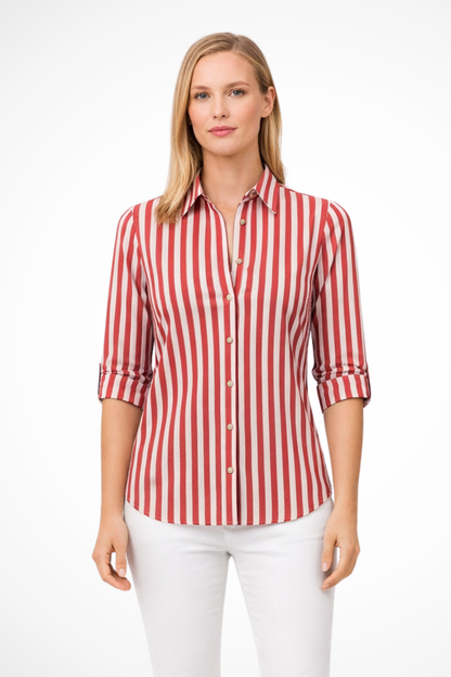 Women’s Classic Striped Button-Up Slim Fit Long Sleeve Blouse