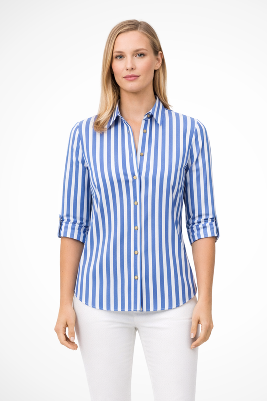 Women’s Classic Striped Button-Up Slim Fit Long Sleeve Blouse
