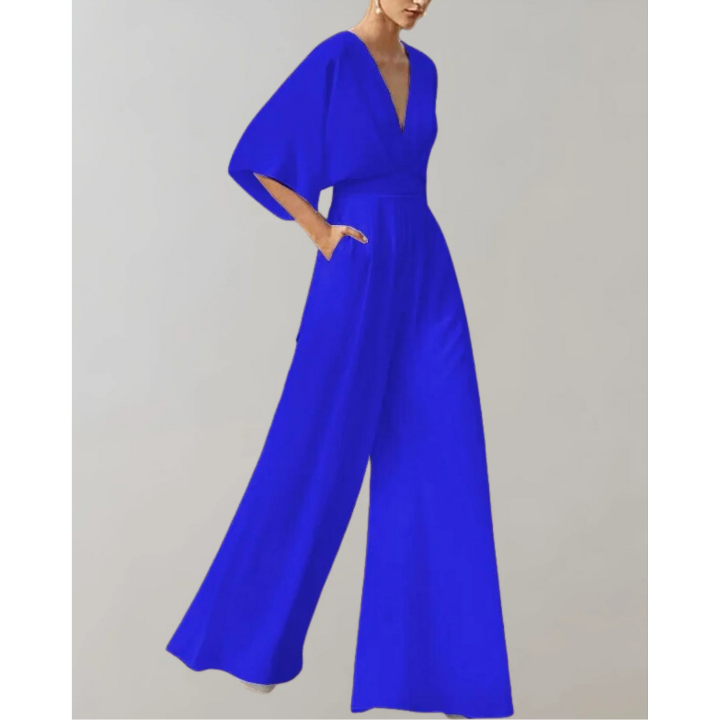 Elegant V-Neck Wide Leg Jumpsuit Flowy Formal One-Piece