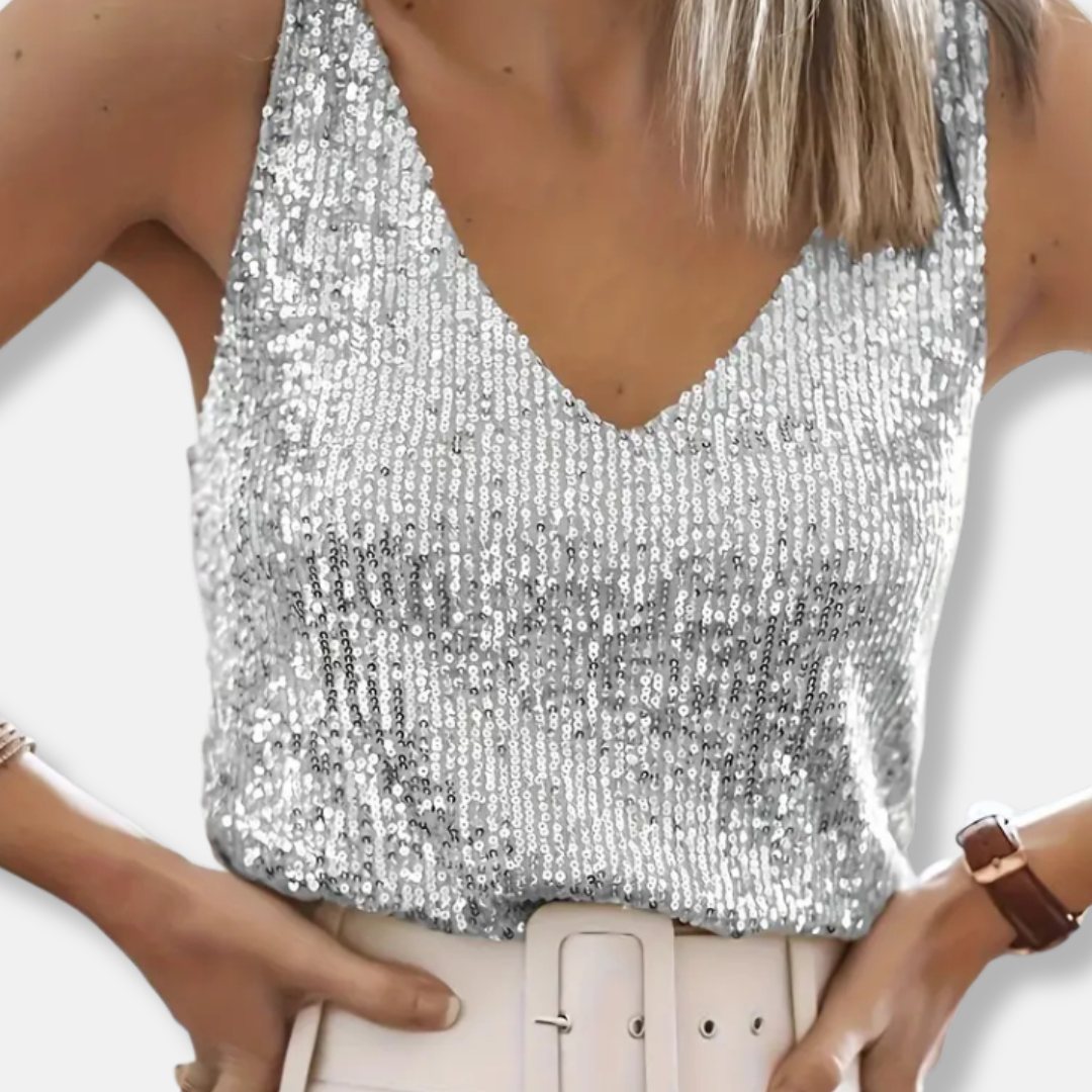 Women’s Sequin V Neck Sleeveless Party Top Elegant Blouse