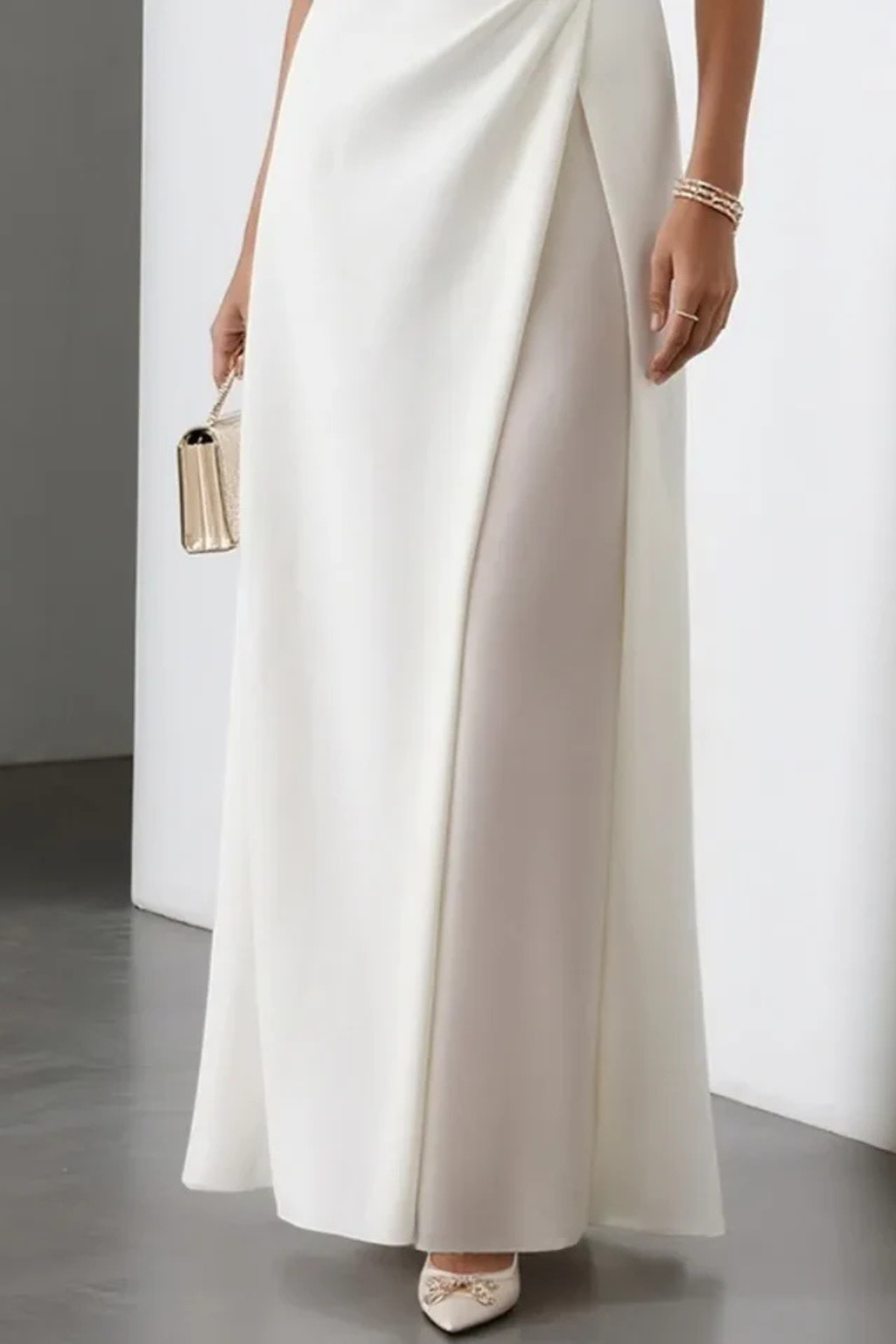 Women’s Sleeveless Draped Maxi Dress with High Slit