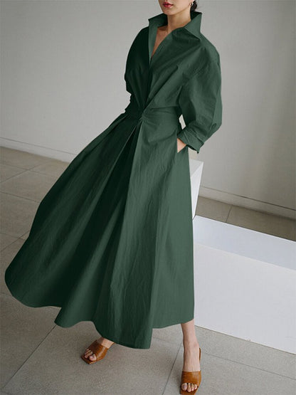 Flowy Button Front A-Line Midi Dress for Women