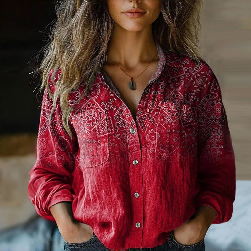 Women's Relaxed Bohemian Vintage Print Blouse