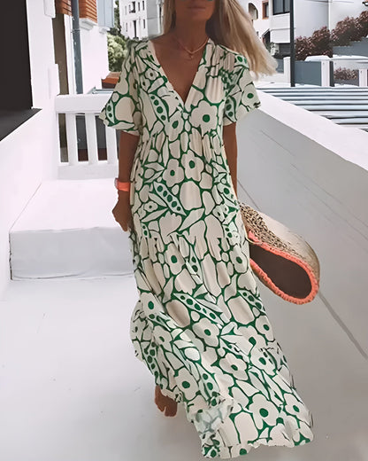 Bohemian Floral Print Flowing Maxi Dress for Women