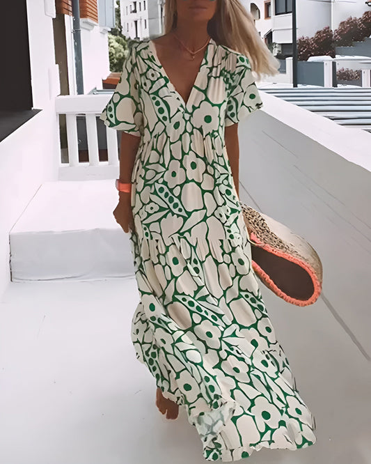 Bohemian Floral Print Flowing Maxi Dress for Women