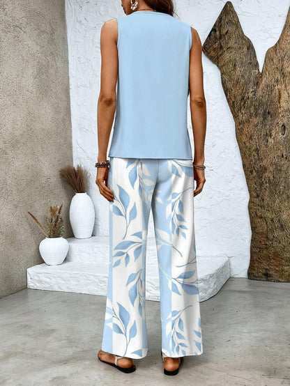 Women's Sleeveless Top and Wide-Leg Printed Pants Set