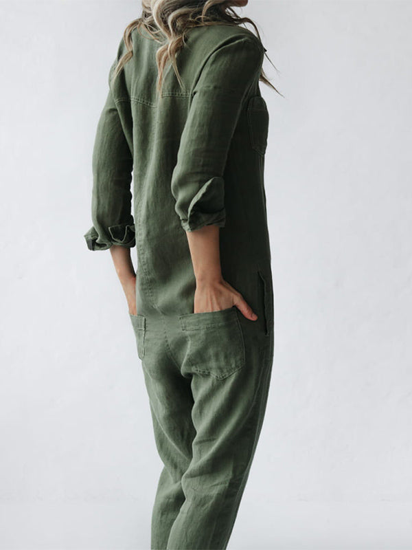 Casual Long Sleeve Button-Up Jumpsuit for Women