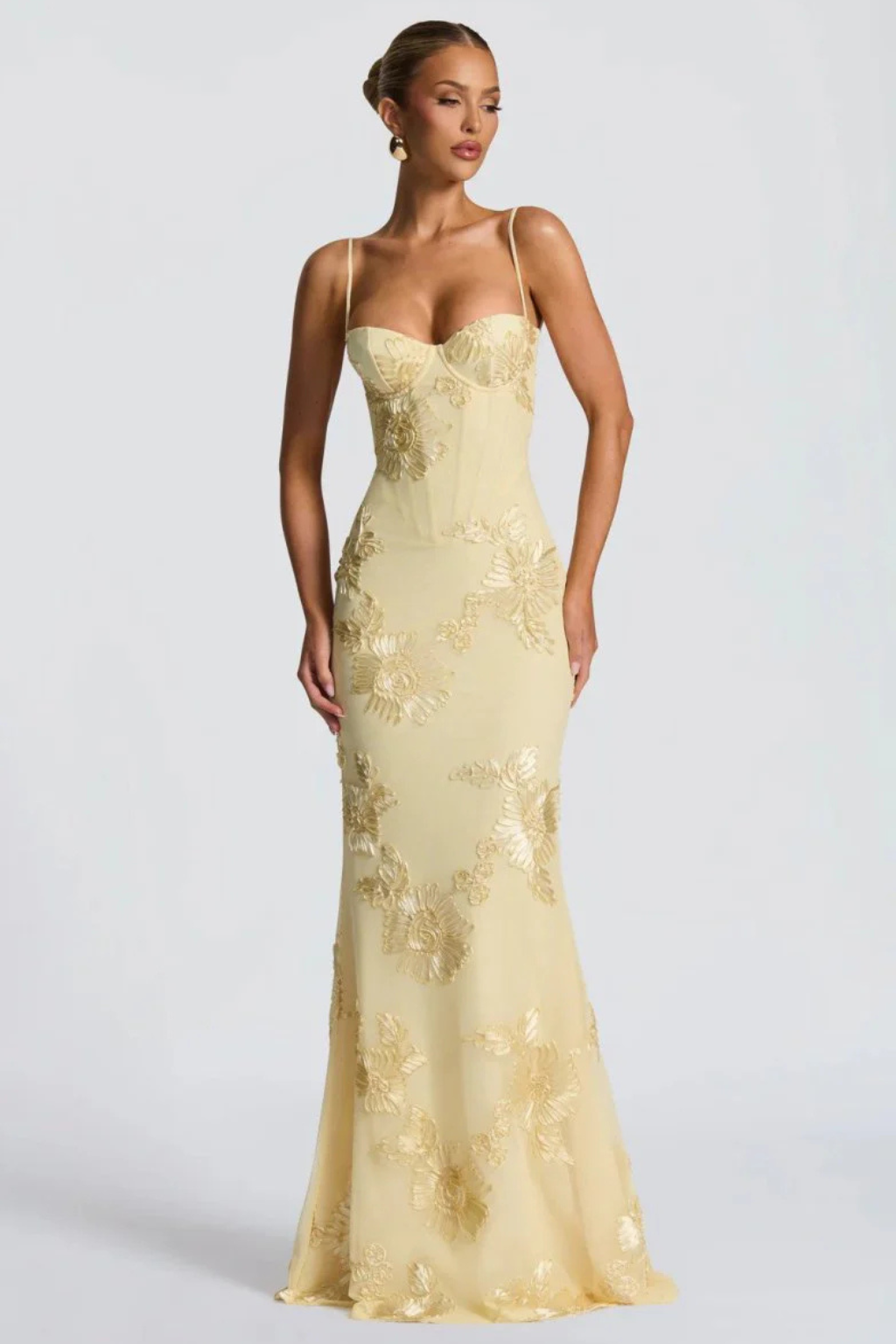 Women’s Elegant Floral Embroidered Strapless Mermaid Evening Gown