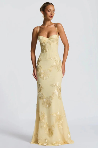 Women’s Elegant Floral Embroidered Strapless Mermaid Evening Gown