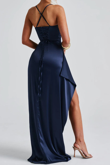 Women’s Satin Ruched Split Maxi Evening Dress
