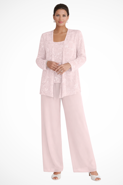 Sophisticated Sequin Three-Piece Pant Set for Women