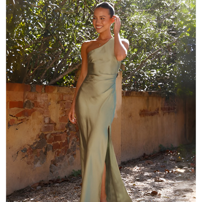 Chic One-Shoulder Maxi Dress with Side Slit