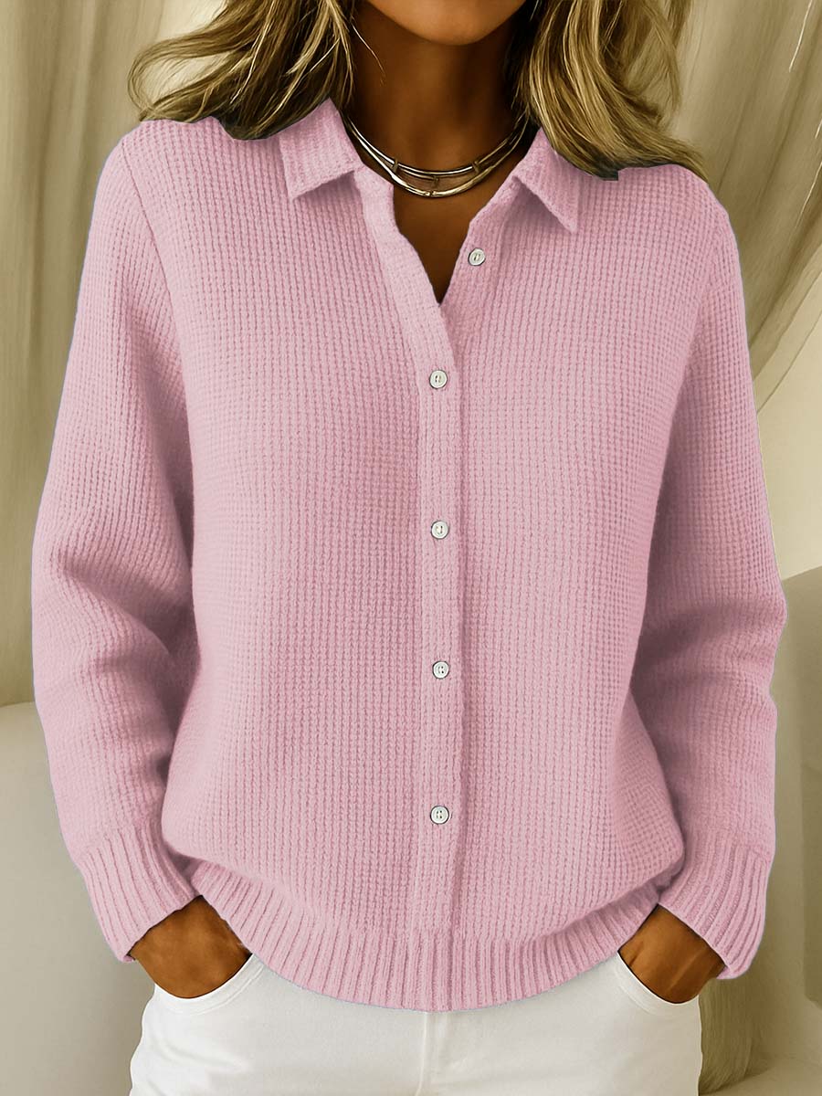 Women's Knit Button-Up Collared Sweater Cardigan