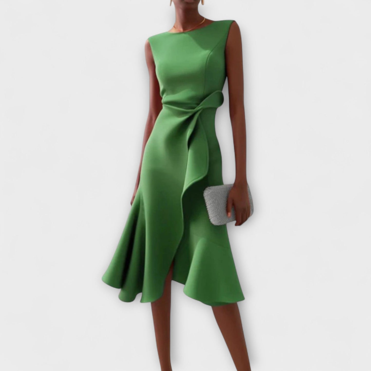 Elegant Asymmetric Midi Dress Draped