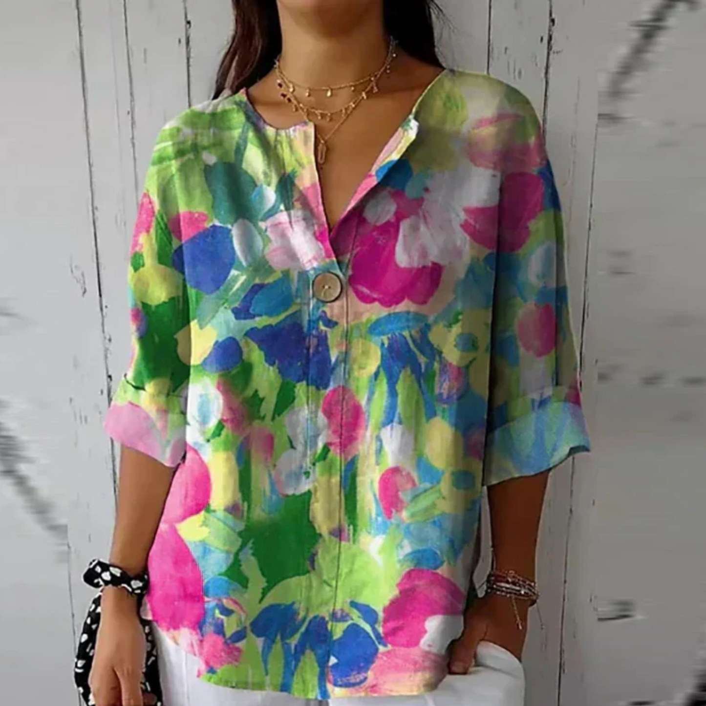 Floral V-Neck Blouse Women Loose Fit Summer Style