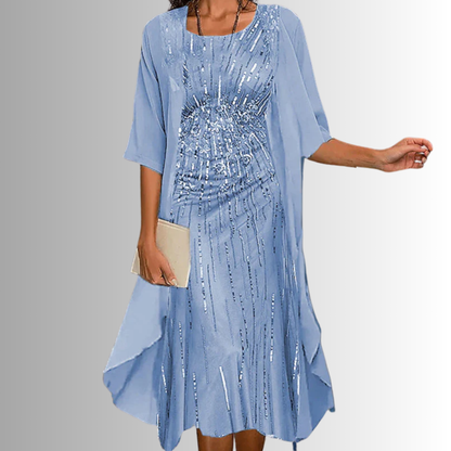 Women's Floral Midi Dress And Cardigan Set