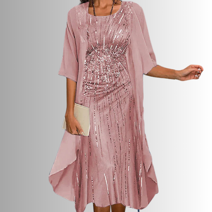 Women's Floral Midi Dress And Cardigan Set