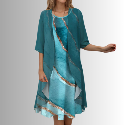 Women's Printed Open-Front Layered Midi Dress