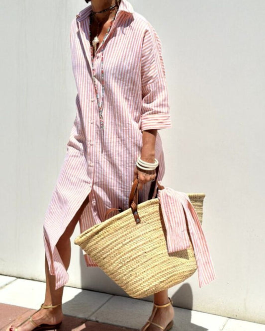 Striped Relaxed Fit Midi Dress for Women