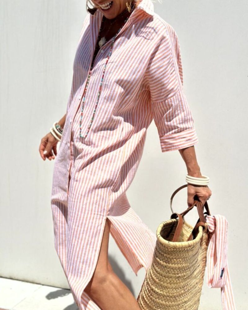 Striped Relaxed Fit Midi Dress for Women
