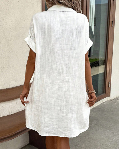 Relaxed Button-Front Pocket Shirt Dress for Women