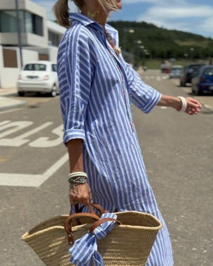 Striped Relaxed Fit Midi Dress for Women