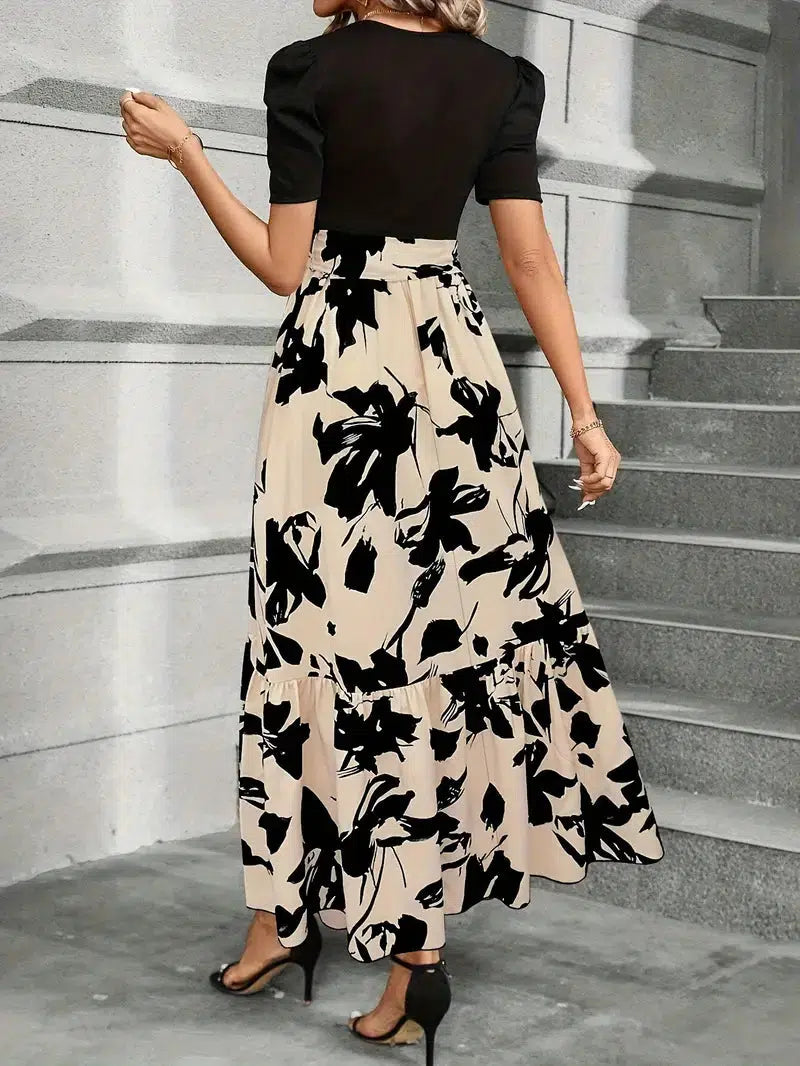 Elegant Women’s Floral Maxi Dress with Tie Waist