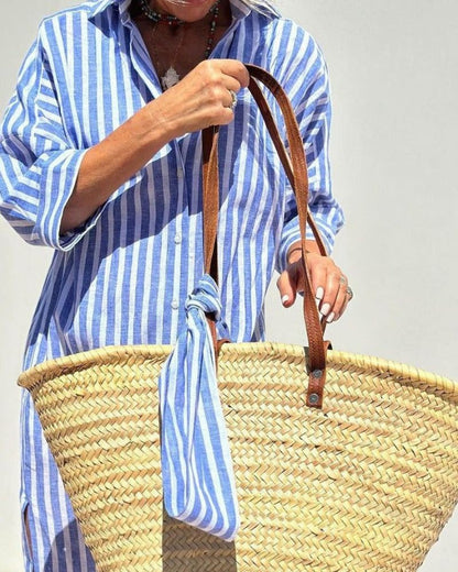 Striped Relaxed Fit Midi Dress for Women
