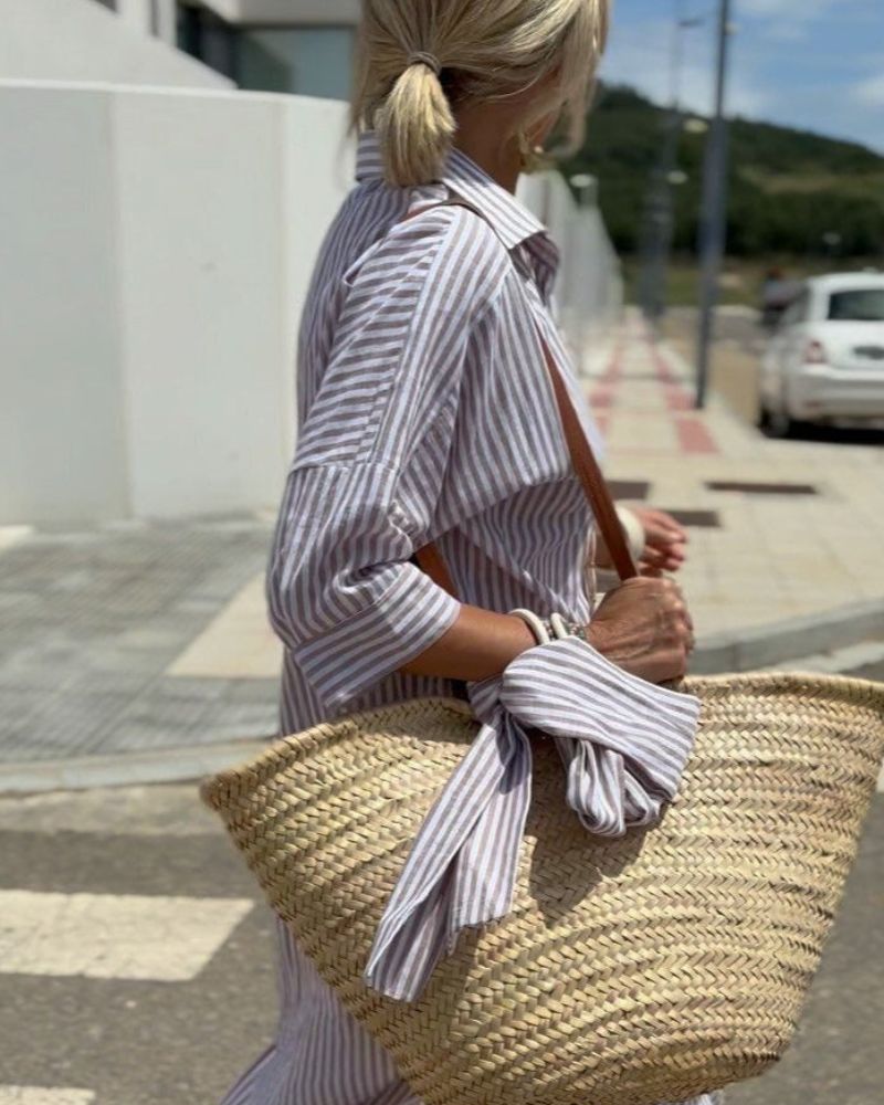 Striped Relaxed Fit Midi Dress for Women