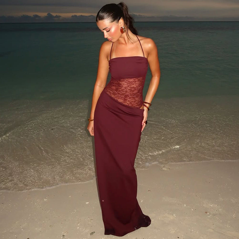 Elegant Strap Maxi Dress with Lace Detail