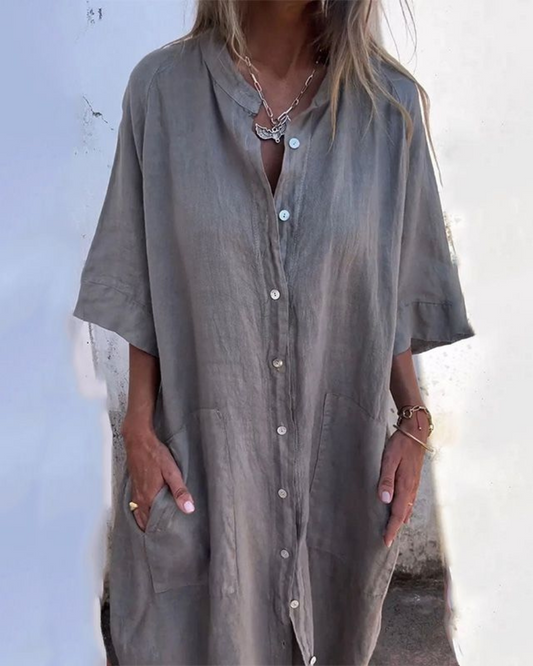 Boho Floral Button-Down Dress