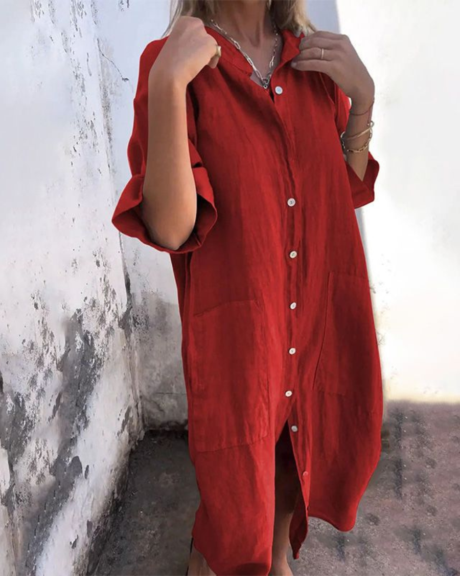 Boho Floral Button-Down Dress